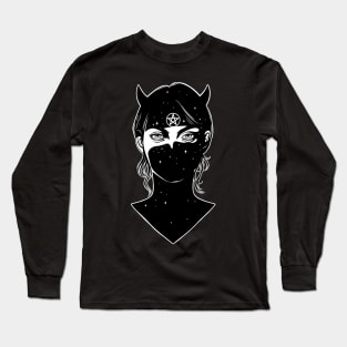 Girl with horns in the shadow. Demon girl Long Sleeve T-Shirt